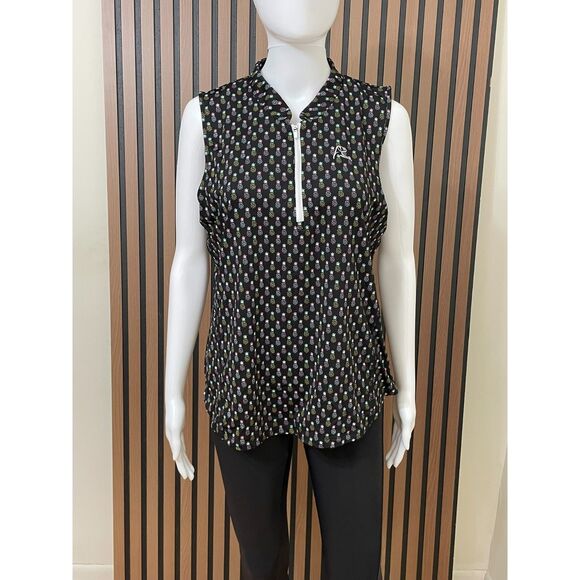 Rhoback Azalea Women's L Black Golf Shirt Polyester Tunic Top 1/4 Zip Stretch - Picture 1 of 8